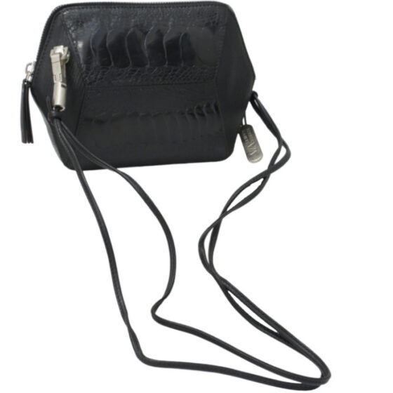 Via La Moda Kim 4048OL Ostrich Leg handbag black front full handle jpg