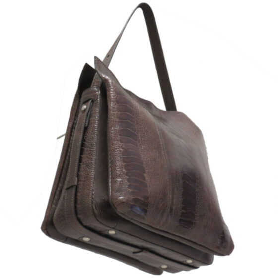 Via La Moda Provoque Anna 4044 Ostrich Leg Handbag Nicotine hanging3qrtr jpg
