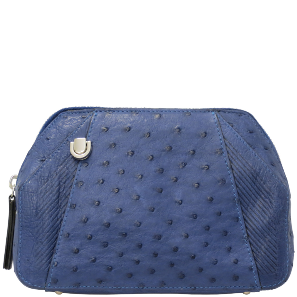 Via La Moda Provoque Kassi 4051 Ostrich Handbag blue front jpg