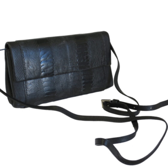 Via La Moda Veronica Ostrich Leg Handbag 4032 black front3qrtr with sling jpg