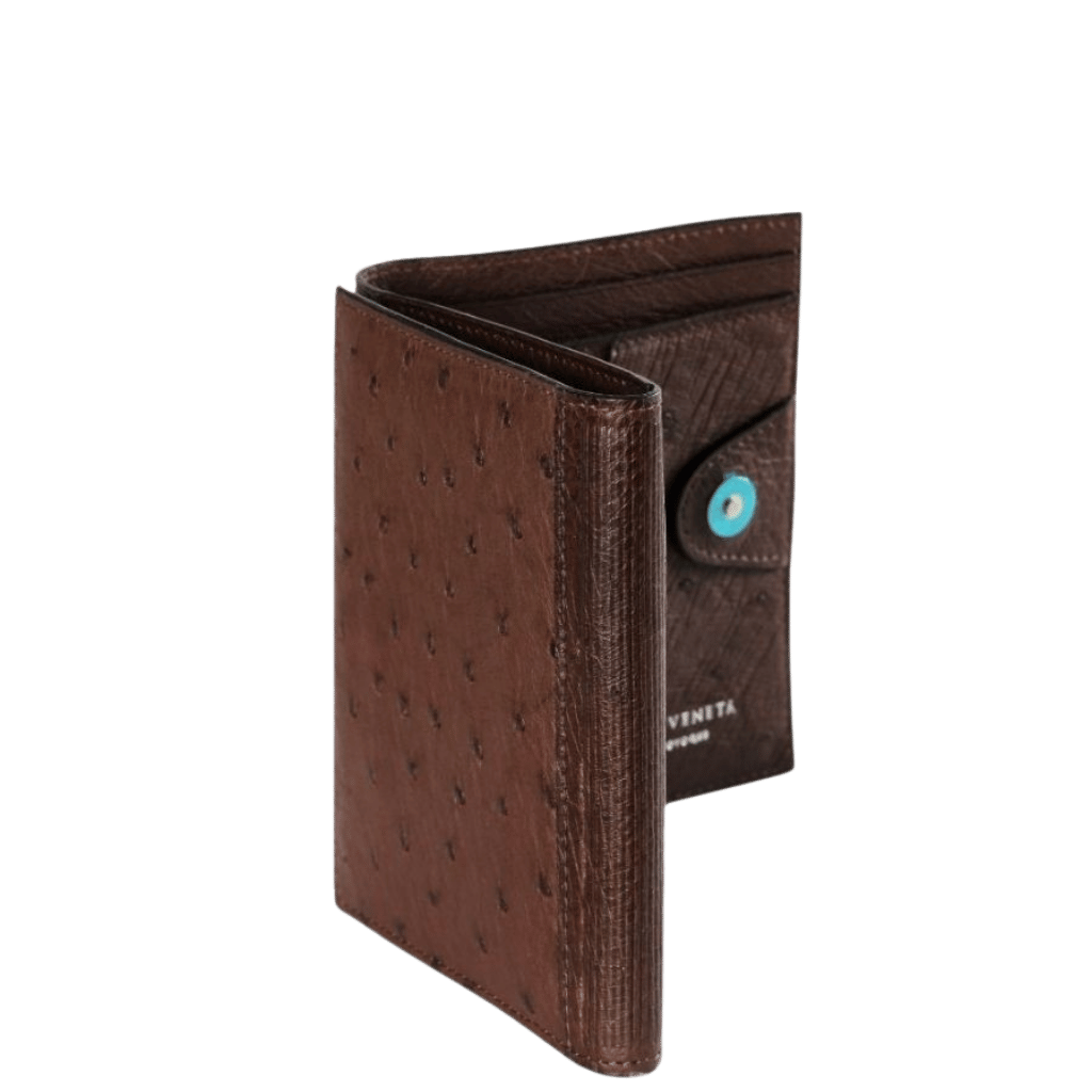 Via Veneta Provoque Heidi S Bend Wallet Purse 7414 Ostrich leather nicotine main transparent