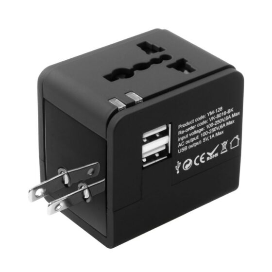 Volkano 2 Usb Multi Plug Adaptor Black 8016 Rear3qrtr