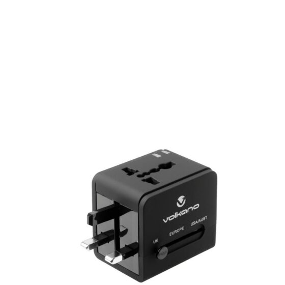Volkano 2 Usb Multi Plug Adaptor Black 8016 Front3qrtr Primary