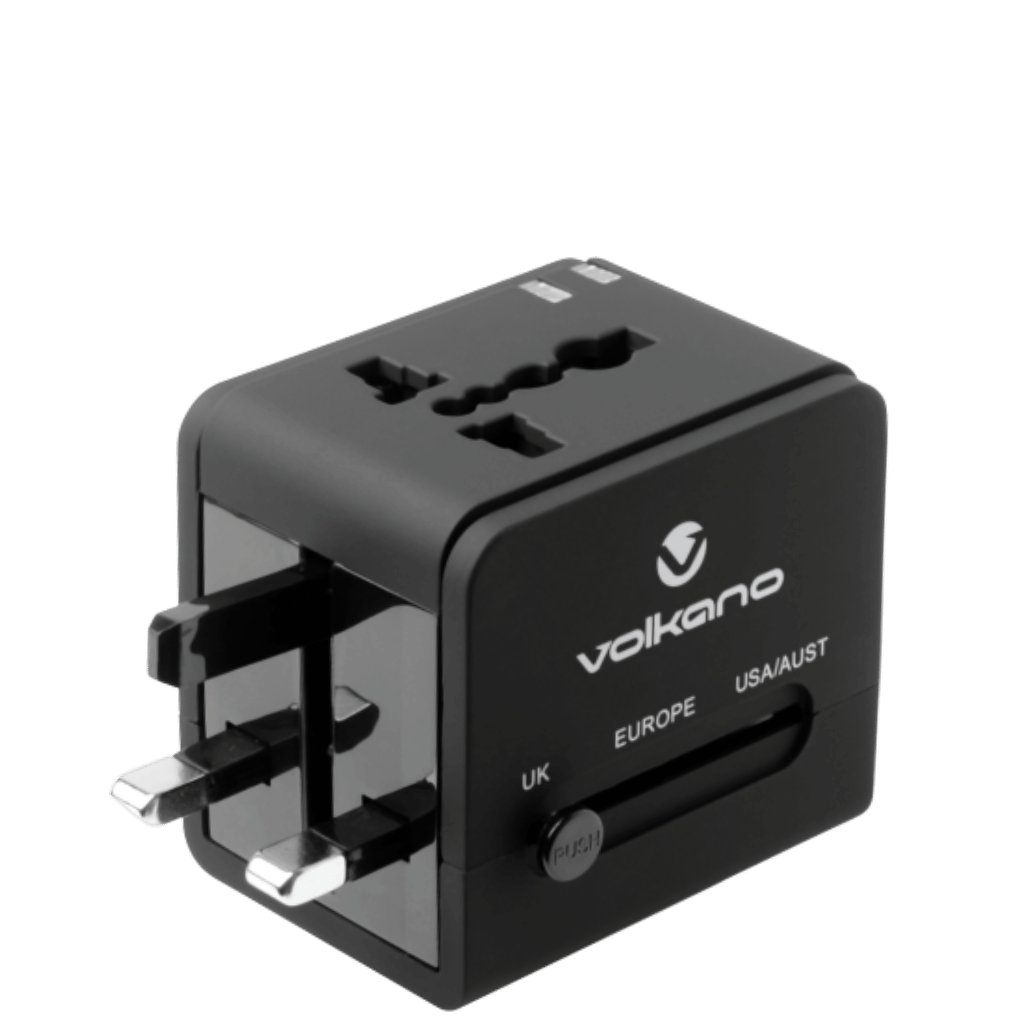 Volkano 2 USB Multi plug adaptor black 8016 front3qrtr transp