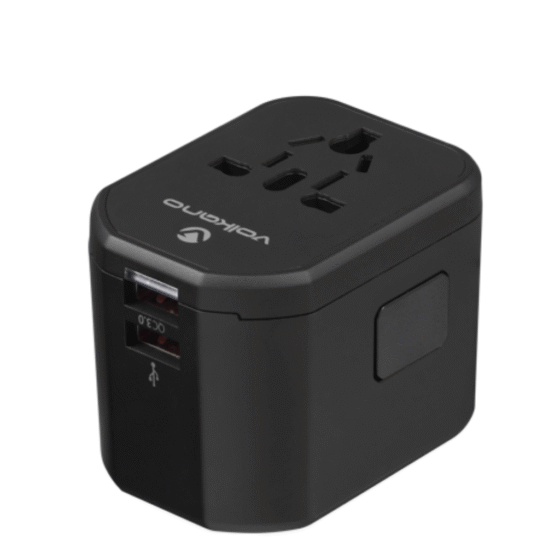 Volkano International plug adaptor 3 USB 8018 black 3qrtr png