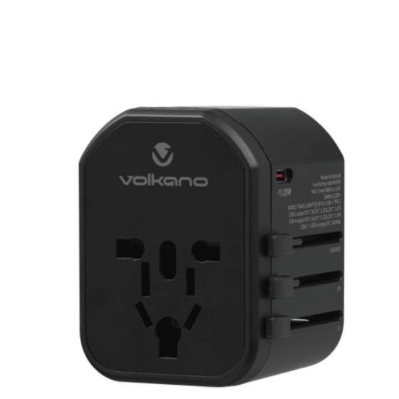 Volkano International plug adaptor 3 USB 8018 black front png