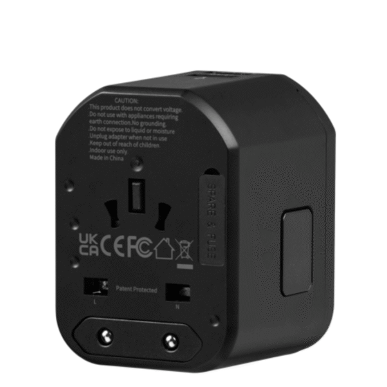 Volkano International plug adaptor 3 USB 8018 black rear png