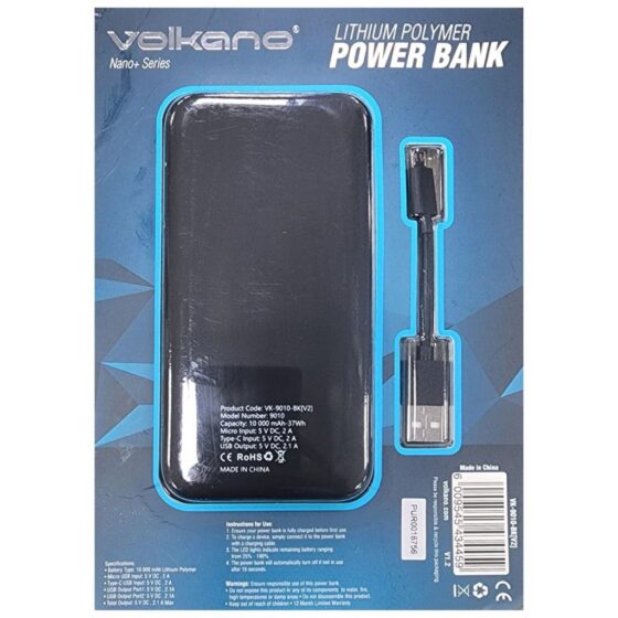 Volkano Nano 9005 10000mah Powerbank Black Package Rear