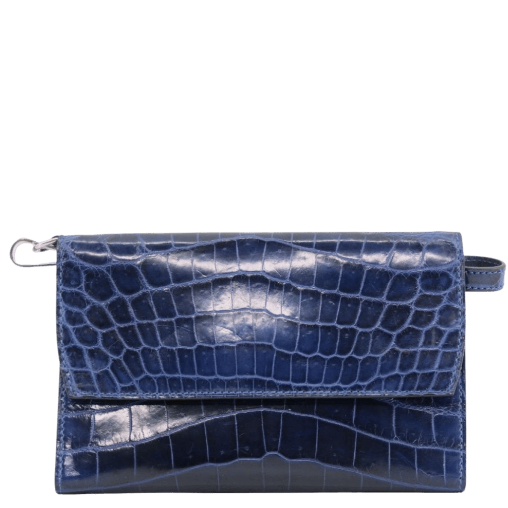 Zambezi Grace Croc Belly Leather 7368GBY Compact Purse blue front primary png