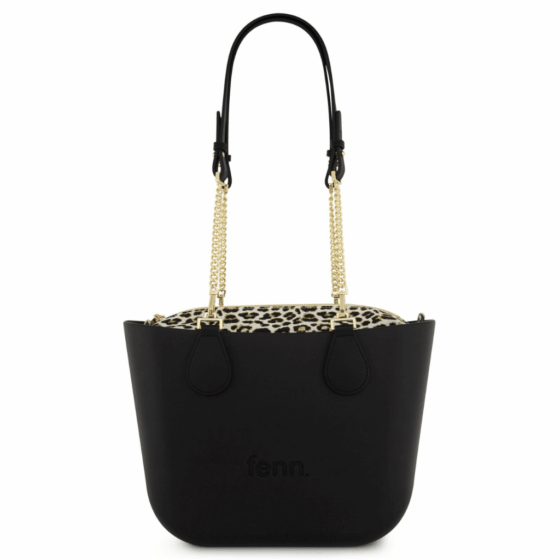 Fenn Petite Gold chain black P223 leopard print inner front handle up png