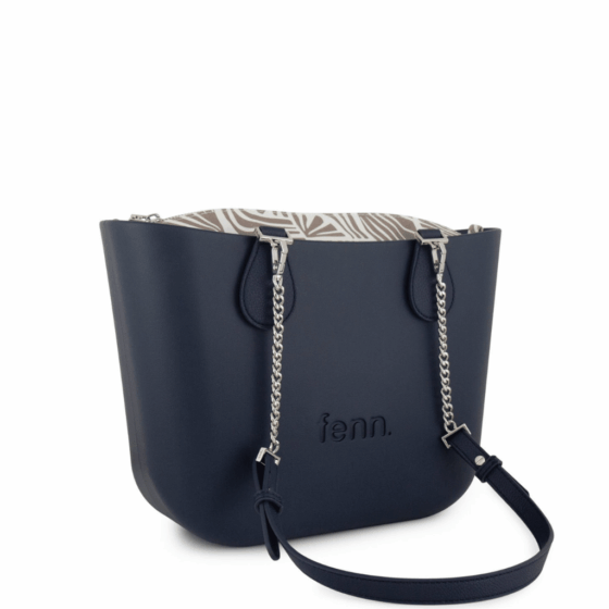 Fenn Petite Silver chain Navy P408 printed inner front3qrtr png