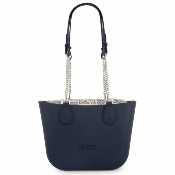 Fenn Petite Silver chain Navy P408 printed inner front handle up png