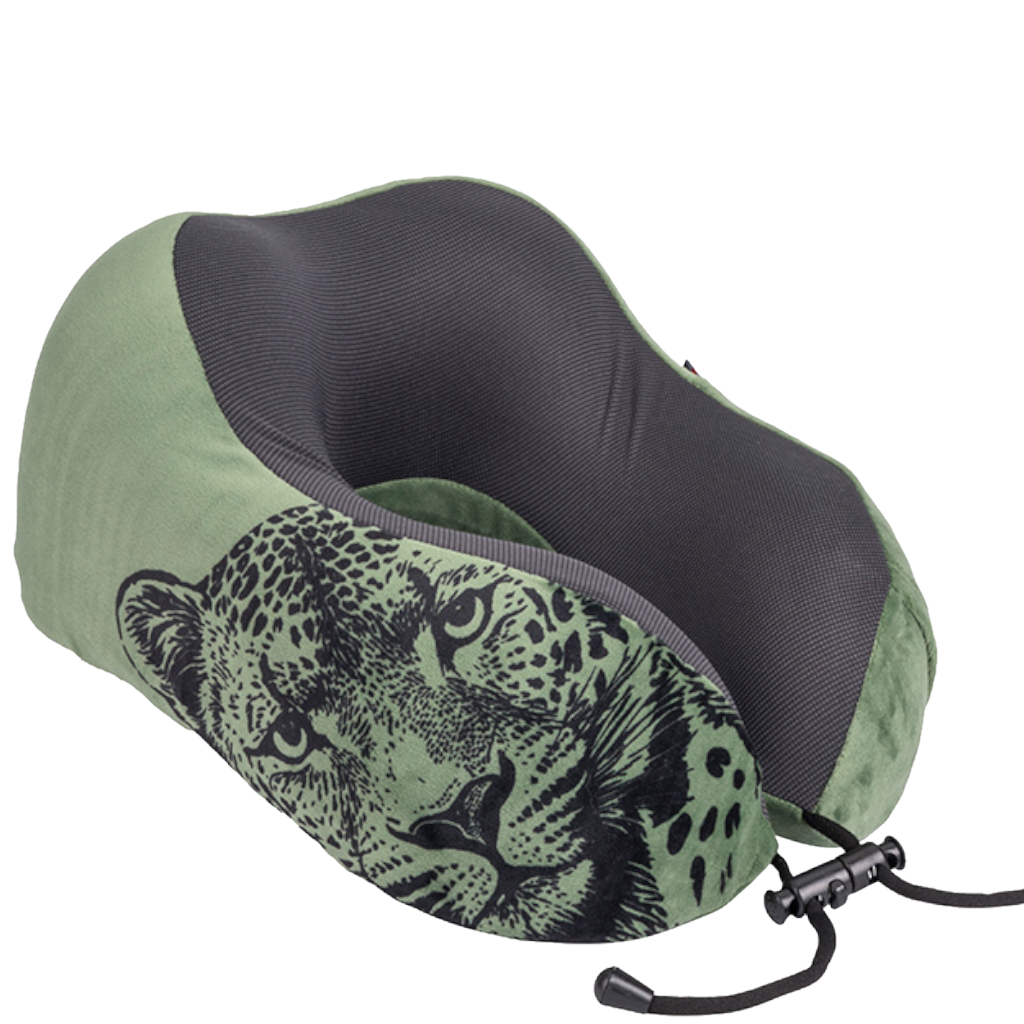 Cellini Safari Leopard IB33074 Neck Pillow with pouch green front3qrtr primary
