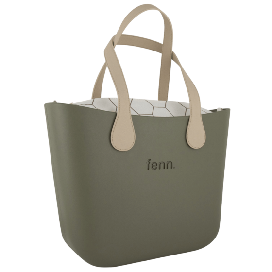 Fenn Collection 1524 Watercress Oatmeal flat handle printed hex inner front3qrtr