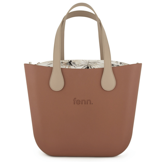 Fenn original Tan tote flat stone handle notanical print front