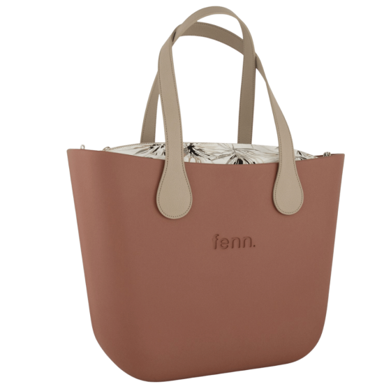 Fenn original Tan tote flat stone handle notanical print front3qrtr