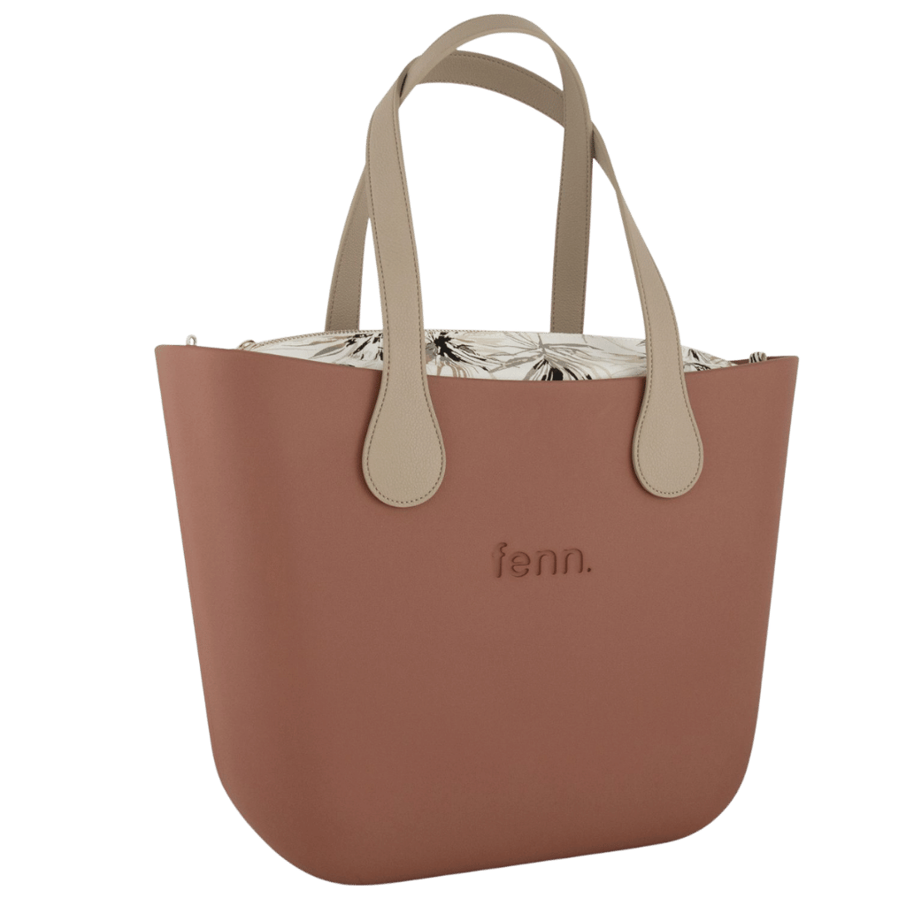 Fenn original Tan tote flat stone handle notanical print front3qrtr