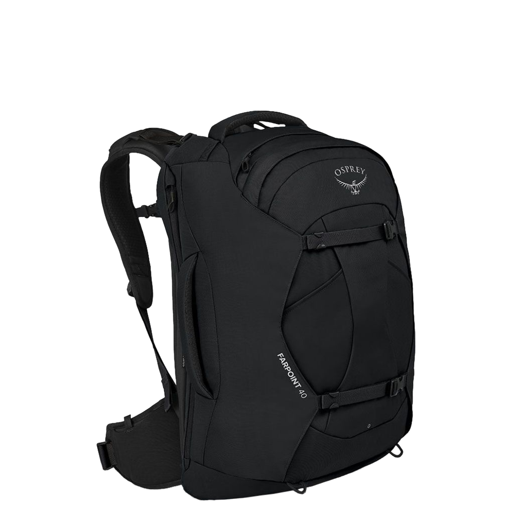 Osprey Farpoint 40 10003320 Black Backpack front 3qrtr primary