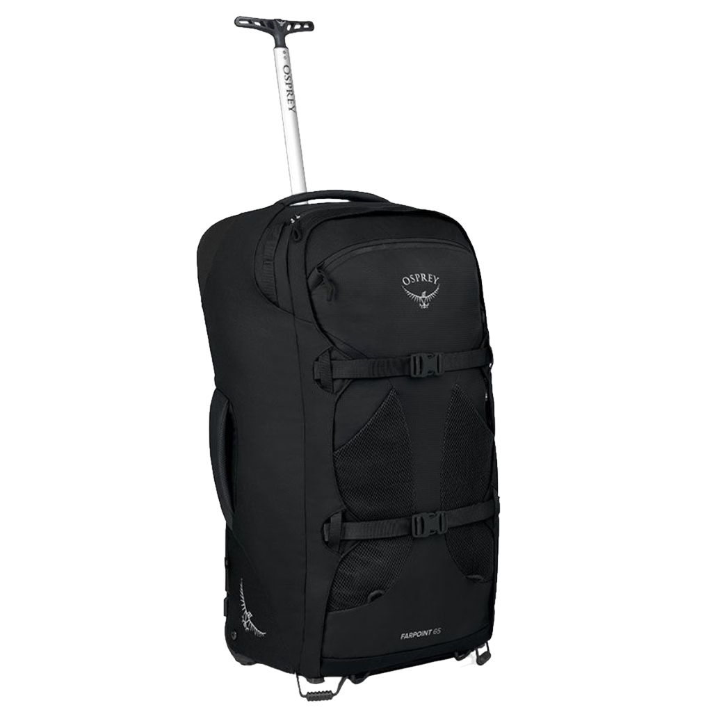 Osprey Farpoint Wheels Backpack Black 65L front3qrtr primary