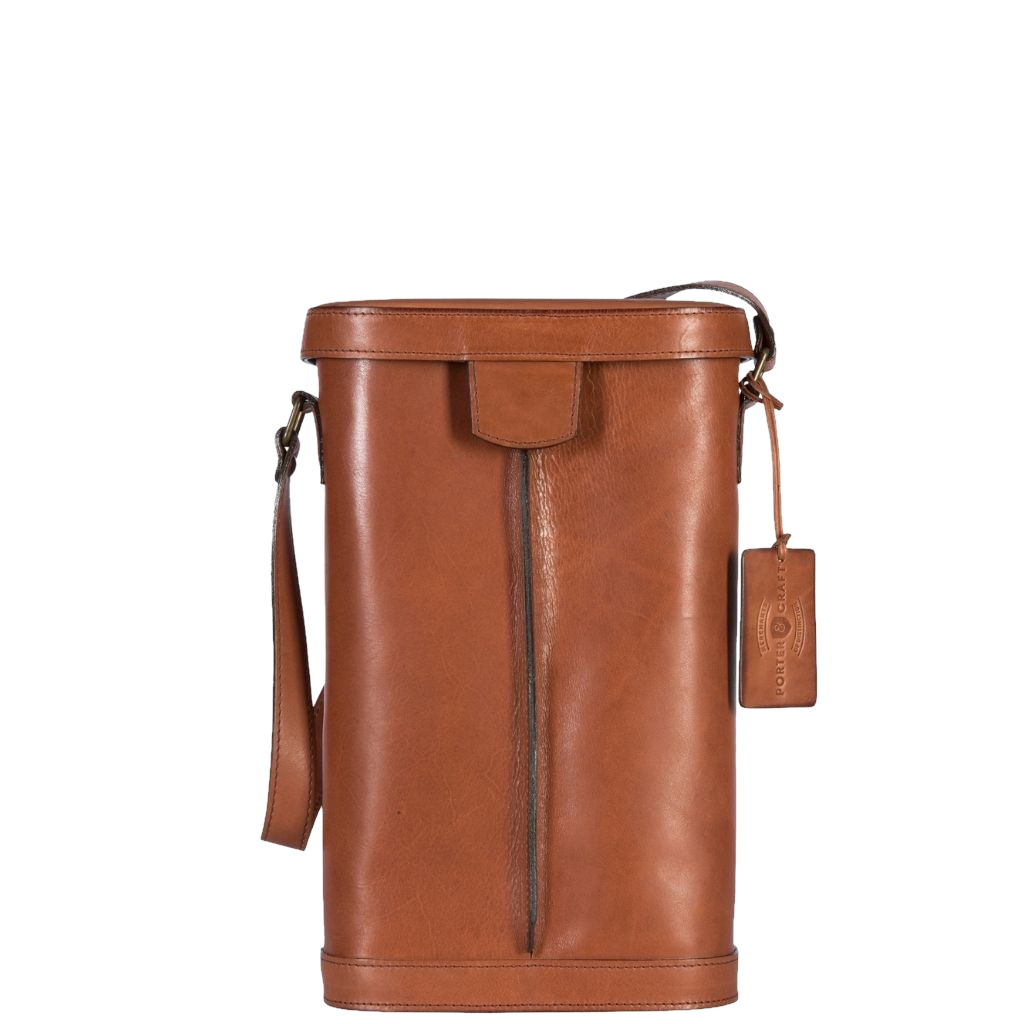 Brando Porter Craft 8001 leather double wine carrier tan front primary1