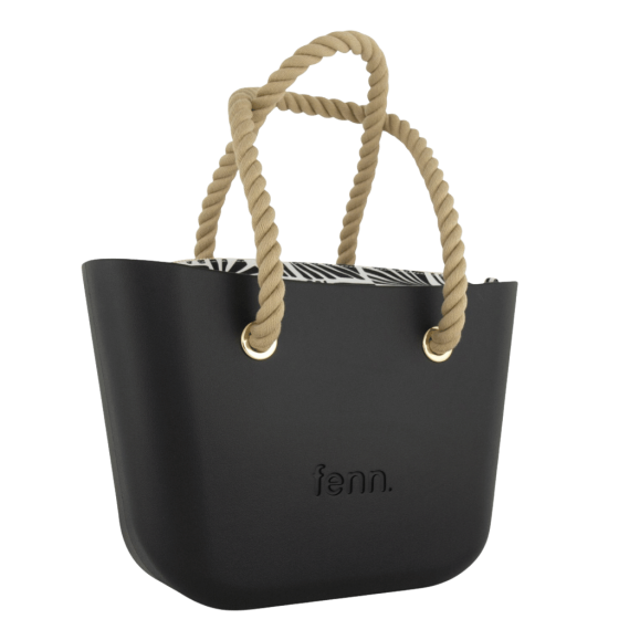Fenn Petite 9384 Black rope handles printed inner front3qrtr primary