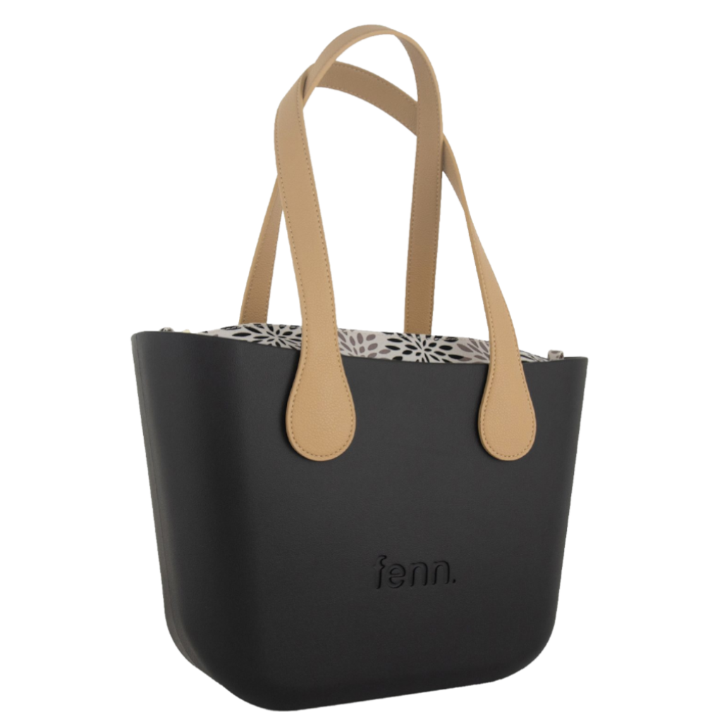 Fenn Petite 9454 Black Tan Flat handle printed inner front3qrtr