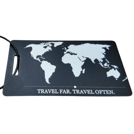 Personalised Luggage tag laser etched black finished front