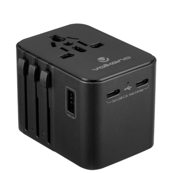 Volkano VK 8016 BK[V2] 2 USB Multi plug adaptor black front3qrtr