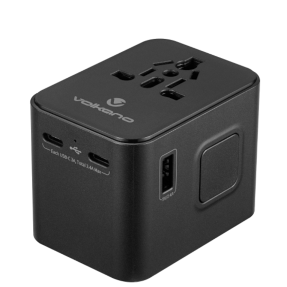Volkano VK 8016 BK[V2] 2 USB Multi plug adaptor black right3qrtr
