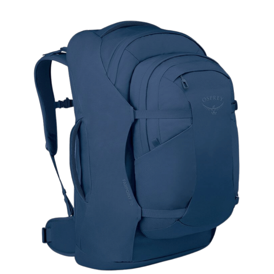 Osprey Farpoint Extended Fit TRavel Pack Blue front3qrtr