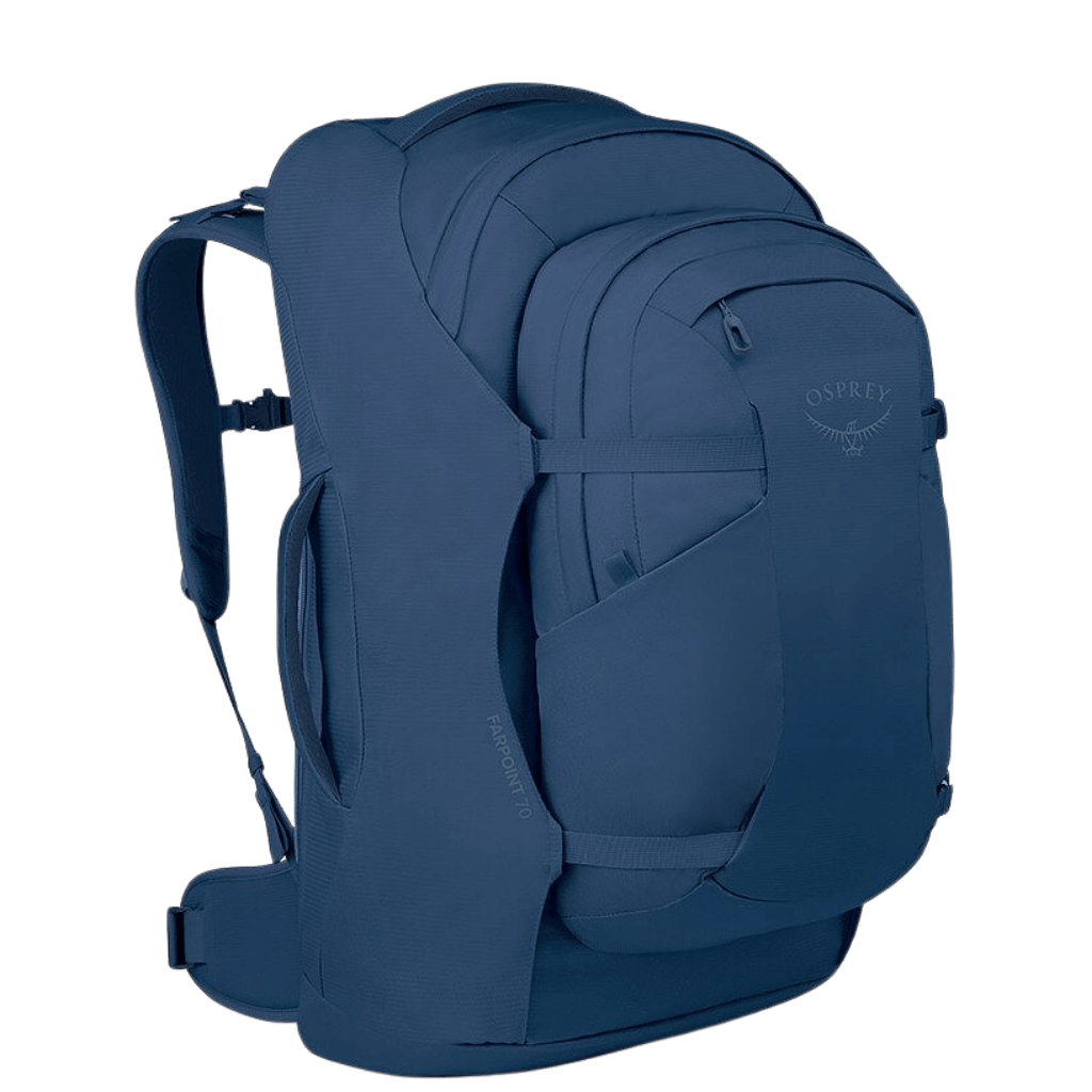 Osprey Farpoint Extended Fit TRavel Pack Blue front3qrtr