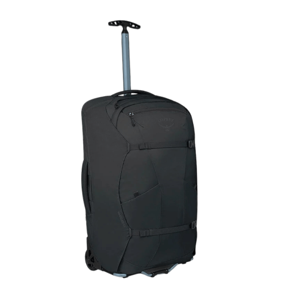 Osprey Farpoint Fairview 65L wheeled travel pack black front3qrtr handle up
