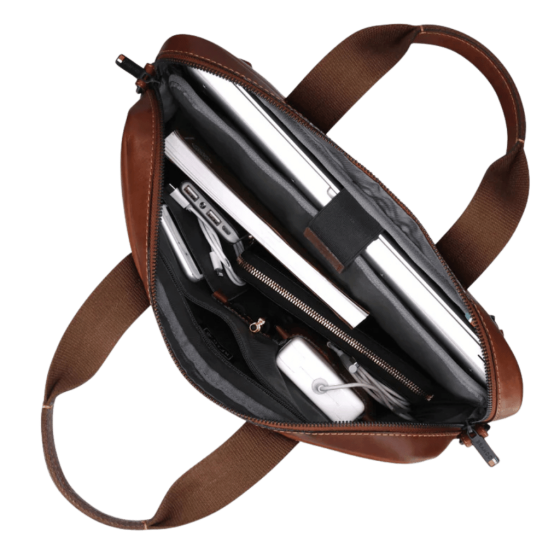 Brando James 1007 Leather 15 inch laptop briefcase brown interior png