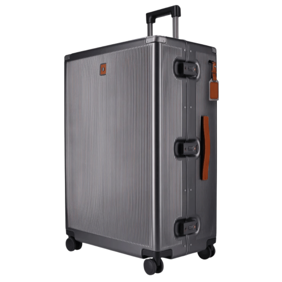 Jekyll and Hide Polycarb luggage spinner 775 Silver tan trim Large front3qrtr png