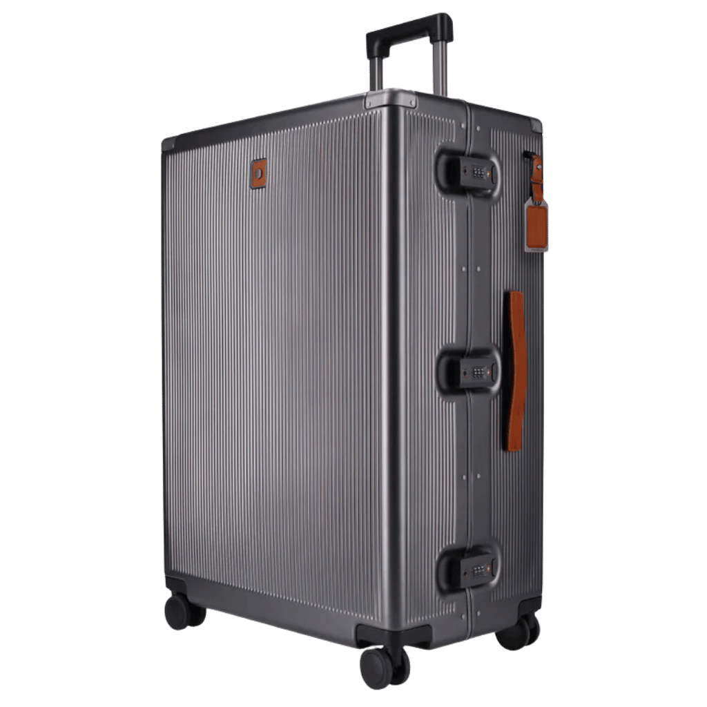 Jekyll and Hide Polycarb luggage spinner 775 Silver tan trim Large front3qrtr png
