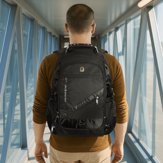 Volkano 7027 g Unit laptop backpack black lifestyle png