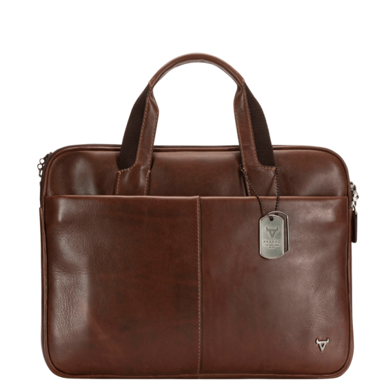 Brando Brosnan 1003 Leather slimline13 inch business brief brown front png