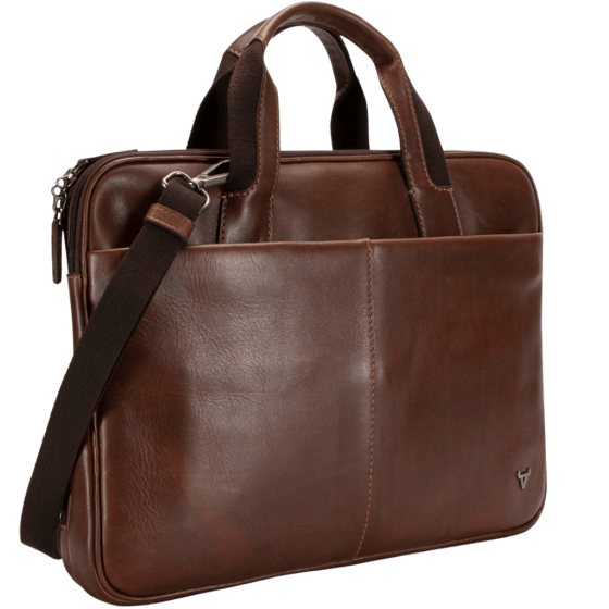 Brando Brosnan 1003 Leather slimline13 inch business brief brown front3qrtr png