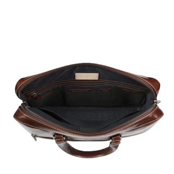 Jekyll and Hide Oxford leather Brown slimline laptop briefcase interior jpg