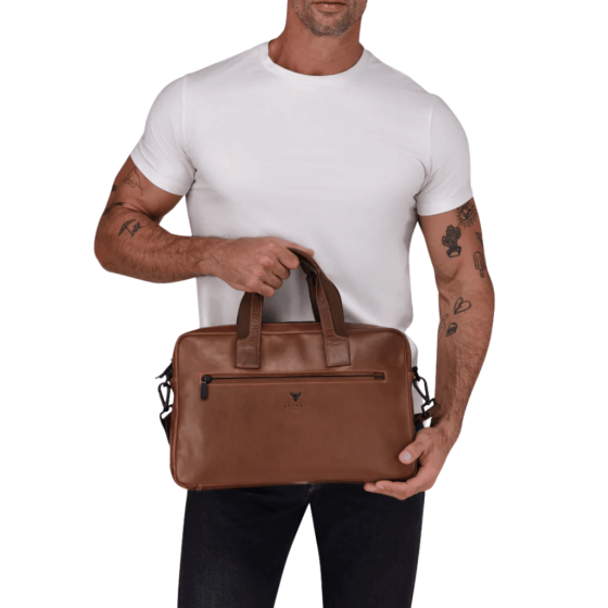 Brando James 1007 Leather 15 inch laptop briefcase brown lifestyle png