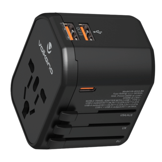 Volkano International plug adaptor 3 USB 8018 black top png