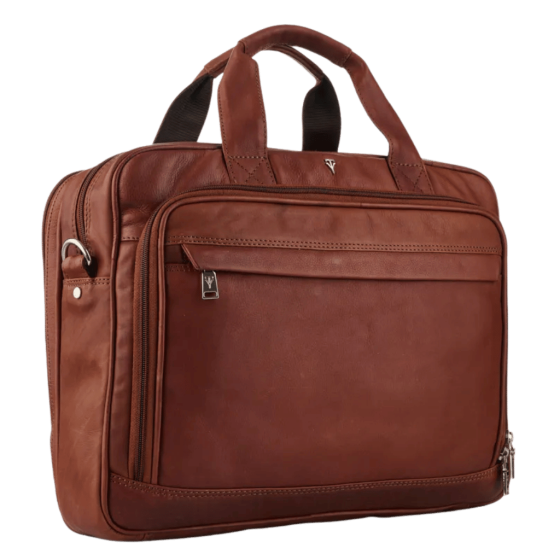 Tuscany Enzo 15 inch laptop briefcase leather brown front3qrtr png
