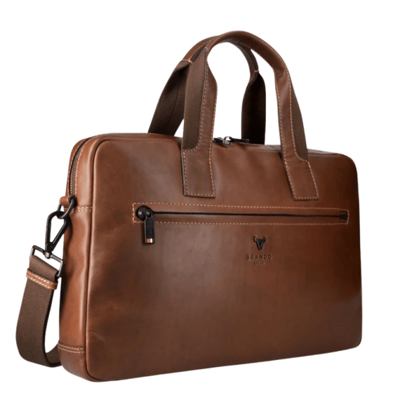 Brando James 1007 Leather 15 inch laptop briefcase brown front3qrtr png