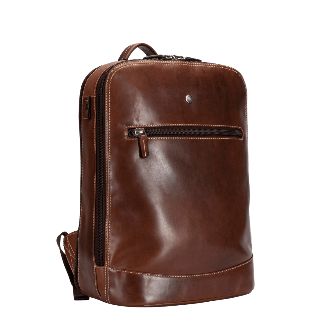 Jekyll and hide 7003 Oxford leather double compartment laptop backpack tabacco brown front3qrtr primary png