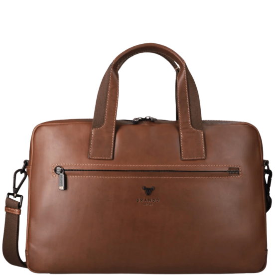 Brando James 1007 Leather 15 inch laptop briefcase brown front png